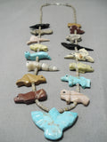 Museum Vintage Native American Navajo Hand Carved Turquoise Fetish Sterling Silver Necklace Old-Nativo Arts