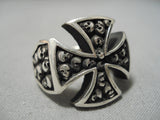 Marvelous Vintage Navajo Native American Skulls Sterling Silver Ring Huge!-Nativo Arts