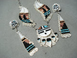 Expressive Vintage Native American Zuni Turquoise Sterling Silver Necklace And Earring Set Old-Nativo Arts