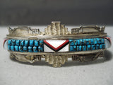 One Of Most Detailed Vintage Native American Navajo Turquoise Sterling Silver Bracelet Old-Nativo Arts