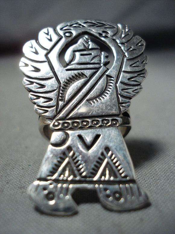 Fascinating Dancer Eagle Native American Navajo Sterling Silver Large Kachina Ring-Nativo Arts