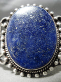 Huge Vintage Native American Navajo Moonlight Lapis Sterling Silver Bracelet Cuff Old-Nativo Arts
