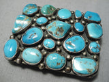 Thick Chunky Turquoise Vintage Native American Navajo Hand Tooled Sterling Silver Buckle Old-Nativo Arts