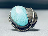 Bird Eye Spiderweb Turquoise Vintage Native American Navajo Sterling Silver Leaf Ring Old-Nativo Arts