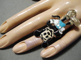 So Detailed!! Zuni Native American Turquoise Sterling Silver Mickey Ring-Nativo Arts