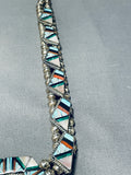 Important Vintage Native American Zuni Turquoise Inlay Sterling Silver Squash Blossom Necklace-Nativo Arts