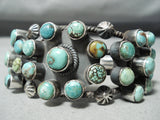 Heavy Native American Navajo Green Spiderweb Turquoise Coiled Sterling Silver Bracelet-Nativo Arts