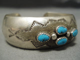 Amazing Vintage Native American Navajo Domed Turquoise Sterling Silver Sun Bracelet Old-Nativo Arts