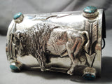 Crazy Intricate Native American Navajo Turquoise Sterling Silver Buffalo Ketoh Bracelet-Nativo Arts