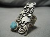 One Of Most Intricate Native American Navajo Turquoise Sterling Silver Ring-Nativo Arts