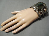 Colossal Heavy Vintage Native American Navajo Green Turquoise Sterling Silver Bracelet Old-Nativo Arts