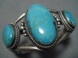 Very Rare Earth Blue Turquoise Vintage Native American Navajo Sterling Silver Bracelet Old-Nativo Arts
