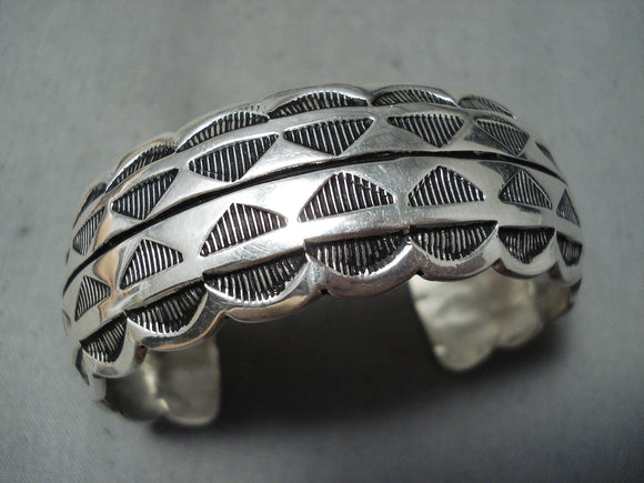 Impressive Navajo Native American Sterling Silver Large Bracelet-Nativo Arts