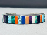 Thicker Vintage Native American Navajo Turquoise Sterling Silver Inlay Bracelet-Nativo Arts