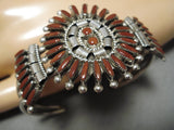 Amazing Vintagw Zuni Native American Coral Sterling Silver Bracelet-Nativo Arts