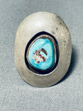 Old Vintage Native American Navajo Shadowbox Sterling Silver Turquoise Ring-Nativo Arts