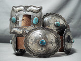 Old Heavy Vintage Native American Navajo Turquoise Sterling Silver Concho Belt Old-Nativo Arts
