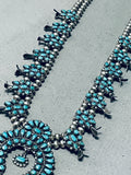 Spectacular Vintage Native American Zuni Turquoise Sterling Silver Squash Blossom Necklace-Nativo Arts