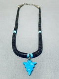 Native American Rare Vintage Santo Domingo Turquoise Sterling Silver Arrowhead Necklace-Nativo Arts