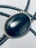 Captivating Vintage Native American Navajo Huge Black Onyx Sterling Silver Bolo-Nativo Arts