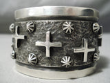 Native American Important Huge Ron Willie Cross Christian Sterling Silver Bracelet-Nativo Arts