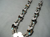 Rare Larger Vintage Native American Zuni Turquoise Owl Sterling Silver Squash Blossom Necklace-Nativo Arts