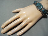 Grand Vintage Native American Navajo Turquoise Mountain Turquoise Sterling Silver Bracelet Old-Nativo Arts