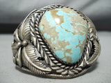 Tony Skeets Vintage Native American Navajo #8 Turquoise Sterling Silver Leaf Bracelet-Nativo Arts