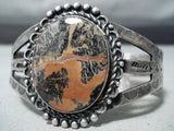 Fantastic Vintage Native American Navajo Petrified Wood Sterling Silver Bracelet Old-Nativo Arts