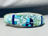 One Of The Most Detailed Vintage Native American Navajo Turquoise Inlay Sterling Silver Bracelet-Nativo Arts