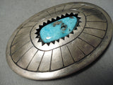 Spectacular Vintage Native American Navajo Old Kingman Turquoise Sterling Silver Buckle-Nativo Arts