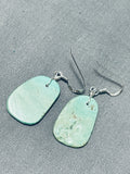 Amazing Native American Navajo Turquoise Slab Sterling Silver Earrings-Nativo Arts