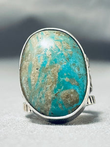 Magnificent Native American Navajo Pilot Mountain Turquoise Sterling Silver Ring-Nativo Arts