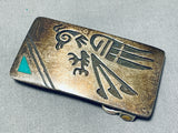 Native American Very Old Patina Vintage Hopi Turquoise Sterling Silver Buckle-Nativo Arts