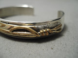 Thick And Heavy!! Vintage Native American Navajo Gold Sterling Silver Feather Bracelet-Nativo Arts