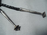 Huge Buffalo Vintage Native American Navajo Turquoise Sterling Silver Inlay Bolo Tie Old-Nativo Arts