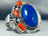 One Of The Biggest Most Unique Native American Navajo Lapis Coral Sterling Silver Bracelet-Nativo Arts