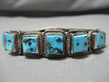 Magnificent Vintage Native American Navajo Square Turquoise Sterling Silver Bracelet-Nativo Arts