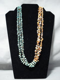 Dramatic Vintage Native American Navajo Turquoise & Spiny Oyster Sterling Silver Necklace Old-Nativo Arts