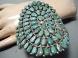 Colossal Native American Navajo Green Turquoise Cluster Sterling Silver Bracelet-Nativo Arts
