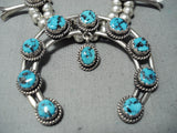 Awesome Vintage Native American Navajo Sleeping Beauty Turquoise Sterling Silver Squash Necklace-Nativo Arts