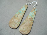 Native American Huge Slab Turquoise Santo Domingo #8 Turquoise Sterling Silver Earrings-Nativo Arts