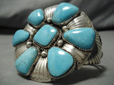 Huge Vintage Native American Navajo Easter Blue Turquoise Sterling Silver Tso Bracelet-Nativo Arts