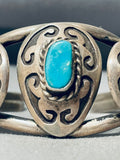 Martha Signed Vintage Native American Navajo Geomtric Sterling Silver Turquoise Bracelet-Nativo Arts