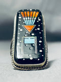 Native American Towering Important Night Sky Kachina Sterling Silver Turquoise Ring-Nativo Arts