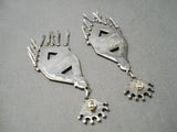 Very Unique!! Zuni Native American Sterling Silver Long Turquoise Earrings-Nativo Arts