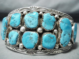 Marie Thompson Vintage Native American Navajo 12 Kingman Turquoise Sterling Silver Bracelet-Nativo Arts