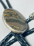 Unrivaled Vintage Native American Navajo Signed Jasper Layers Sterling Silver Bolo-Nativo Arts
