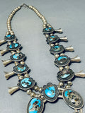 Bisbee Turquoise Vintage Native American Navajo Sterling Silver Squash Blossom Necklace-Nativo Arts