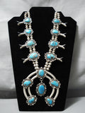 Huge Authentic Vintage Native American Navajo Turquoise Sterling Silver Squash Blossom Necklace-Nativo Arts